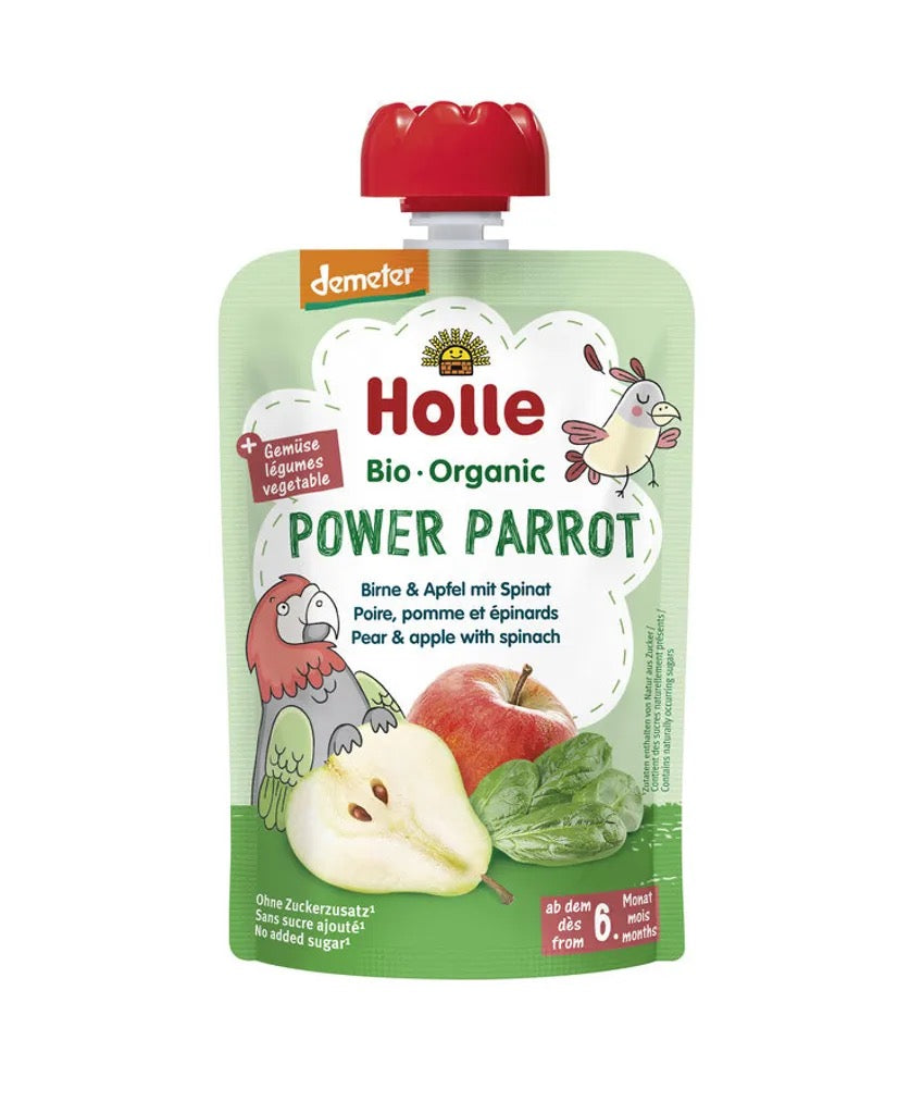 Holle Gourde Bio Power Parrot - Poire, pomme et épinards - 100g dès 6 mois