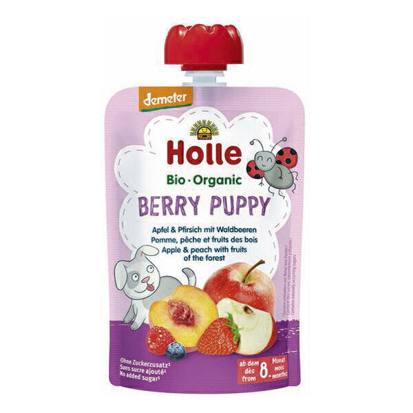 Holle Gourde Bio Berry Puppy - Pomme, pêche et fruits rouges - 100g dès 8 mois