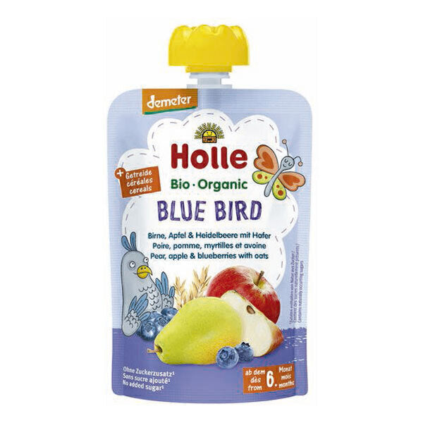 Holle Gourde Bio Blue Bird - Poire, pomme, myrtille et avoine - 100g dès 6 mois