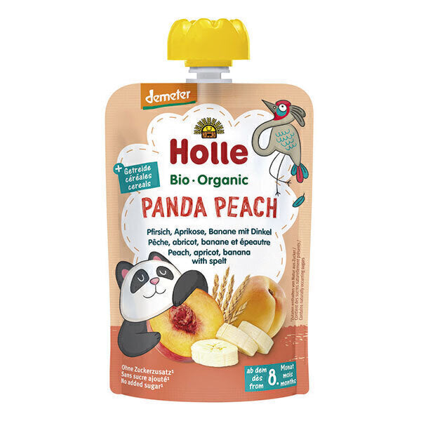 Holle Gourde Bio Panda Peach - Pêche, abricot, banane et épeautre - 100g dès 8 mois